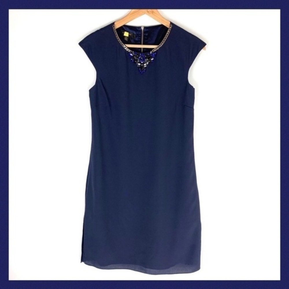 TED BAKER Kimmiye Embellished Pleated Shift Dress